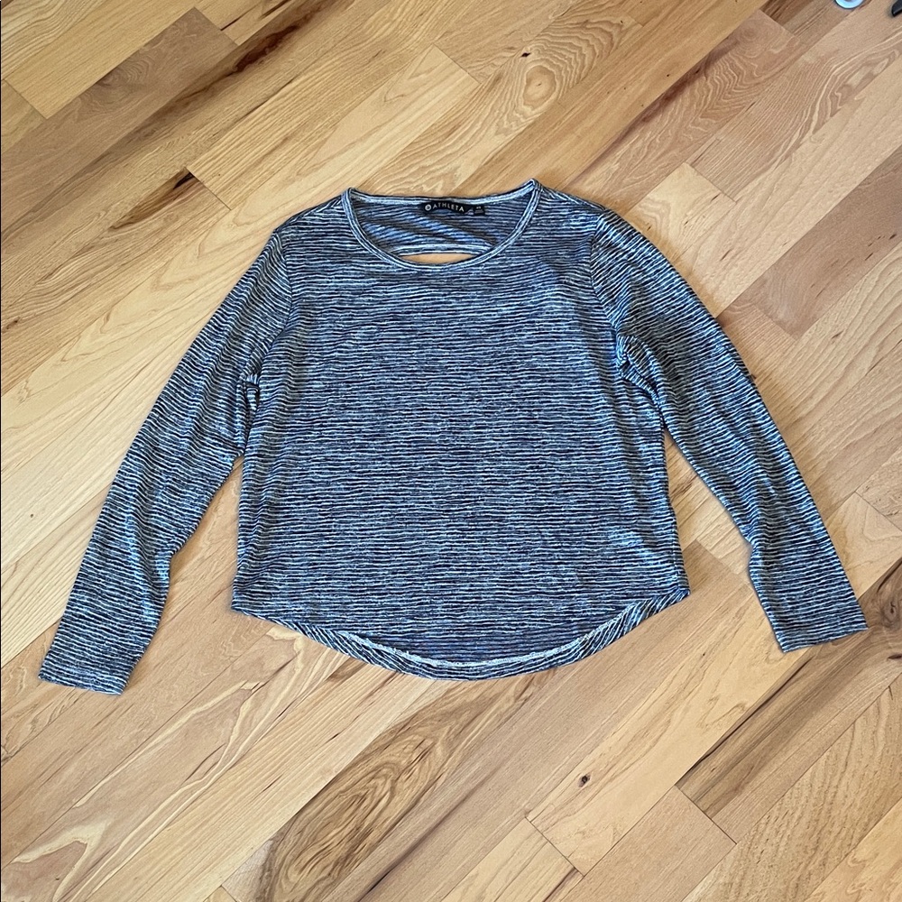 Athleta Black and White Striped Long Sleeve Shirt